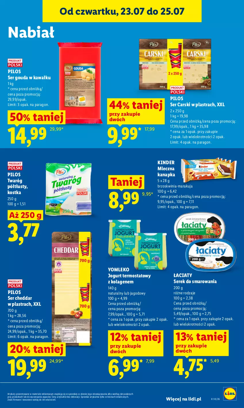 Gazetka promocyjna Lidl - Gazetka ważna od 23.07. do 25.07. - ważna 23.07 do 25.07.2026 - strona 69 - produkty: Cars, Cheddar, Gouda, Jogurt, Kawa, Kinder, Kolagen, Mleczna kanapka, Mleko, Pilos, Ser, Serek, Termos, Twaróg, Twaróg półtłusty