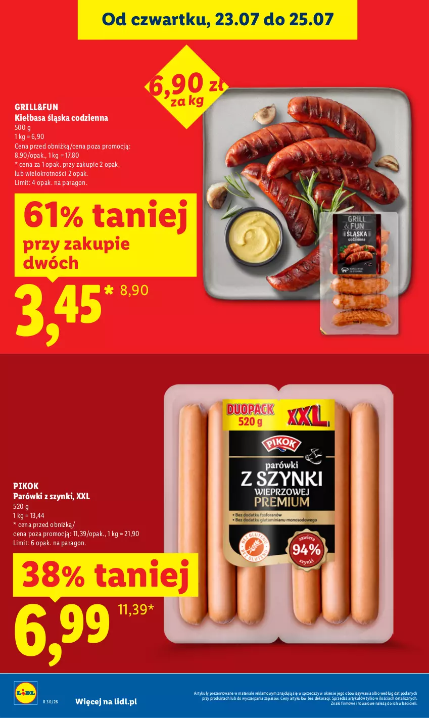 Gazetka promocyjna Lidl - Gazetka ważna od 23.07. do 25.07. - ważna 23.07 do 25.07.2026 - strona 8 - produkty: Grill, Kiełbasa, Kiełbasa śląska, Parówki, Parówki z szynki, PIKOK