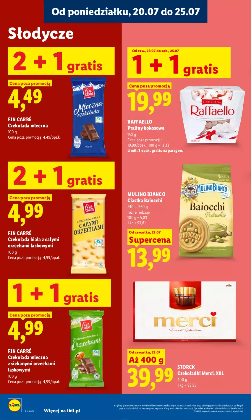 Gazetka promocyjna Lidl - Gazetka ważna od 23.07. do 25.07. - ważna 23.07 do 25.07.2026 - strona 82 - produkty: Ciastka, Czekolada, Czekolada mleczna, Fa, Gra, Kokos, Merci, Praliny, Raffaello