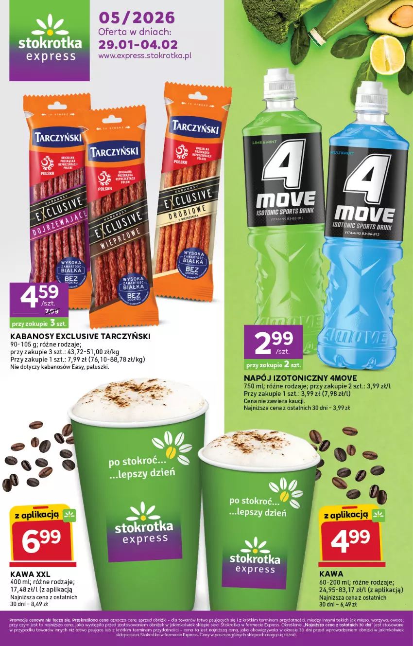 Gazetka promocyjna Stokrotka - Stokrotka Express - ważna 29.01 do 04.02.2026 - strona 1 - produkty: Fa, Kabanos, Kawa, Por, Sok, Sport, Tarczyński