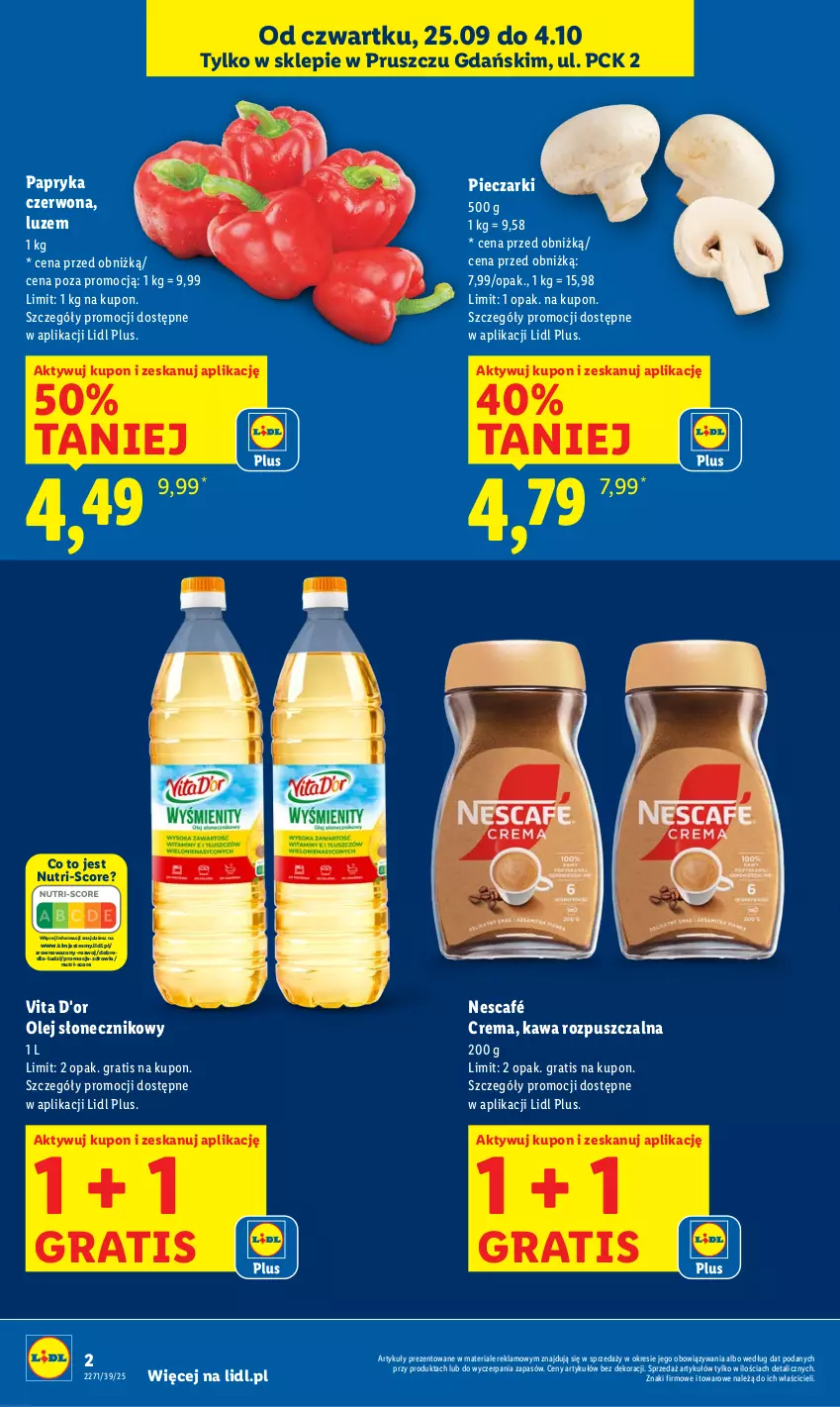 Gazetka promocyjna Lidl - Lidl w Pruszczu Gdańskim - ważna 25.09 do 04.10.2025 - strona 2 - produkty: Gra, Kawa, Kawa rozpuszczalna, Nescafé, Olej, Olej słonecznikowy, Papryka, Papryka czerwona, Piec, Wazon