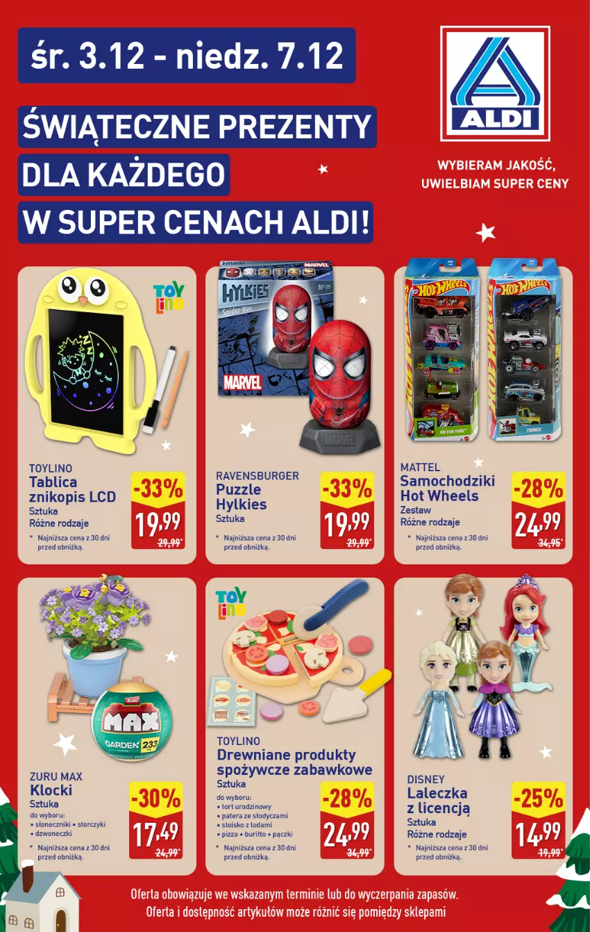 Gazetka promocyjna Aldi - Katalog prezentowy - ważna 03.12 do 07.12.2025 - strona 2 - produkty: Burger, Chodzik, Disney, Hot Wheels, Klocki, Mattel, Pizza, Ravensburger, Samochodziki, Storczyk, Znikopis