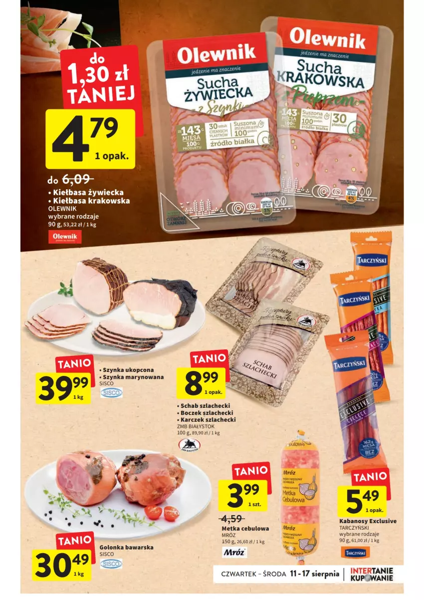 Gazetka promocyjna Intermarche - ważna 11.08 do 17.08.2022 - strona 19 - produkty: Boczek, Kabanos, Kiełbasa, Kiełbasa krakowska, Olewnik, Szynka, Tarczyński