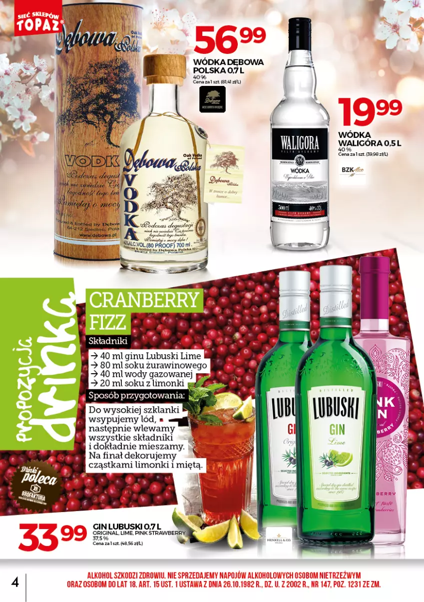 Gazetka promocyjna Topaz - Gazetka - ważna 02.05 do 31.05.2021 - strona 4 - produkty: Gin, Lanki, Sok, Wino, Wódka