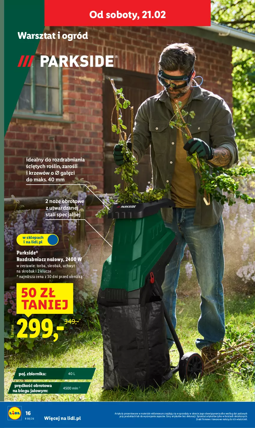 Gazetka promocyjna Lidl - GAZETKA - ważna 19.02 do 21.02.2026 - strona 16 - produkty: Noż, Ogród, Parkside, Rozdrabniacz, Torba