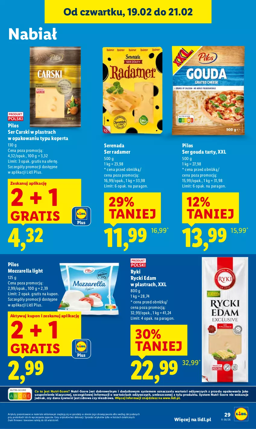 Gazetka promocyjna Lidl - GAZETKA - ważna 19.02 do 21.02.2026 - strona 29 - produkty: Cars, Edam, Gouda, Gra, Mozzarella, Pilos, Radamer, Rycki Edam, Ser