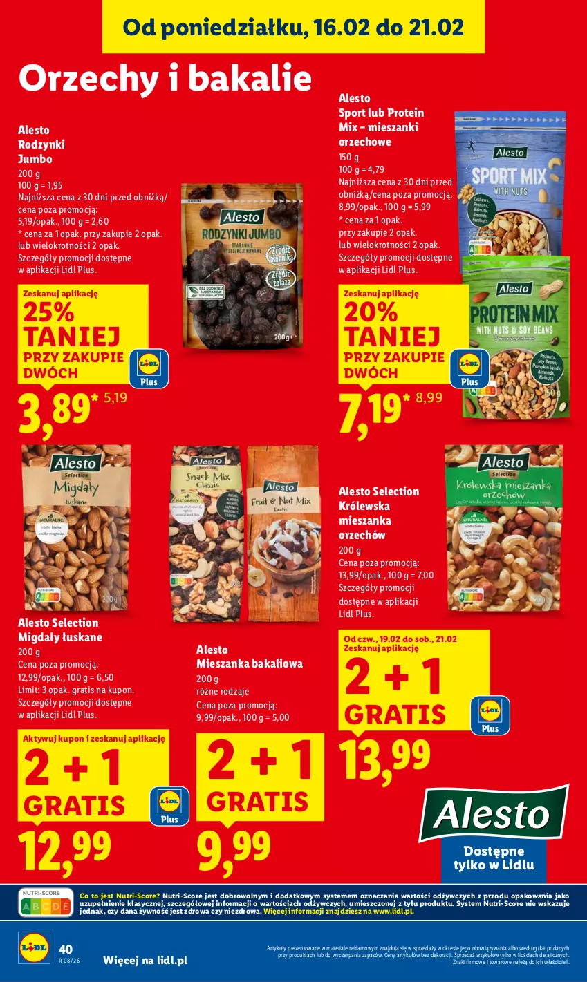 Gazetka promocyjna Lidl - GAZETKA - ważna 19.02 do 21.02.2026 - strona 40 - produkty: Gra, Mieszanka bakaliowa, Migdały, Migdały łuskane, Por, Rodzynki, Sport