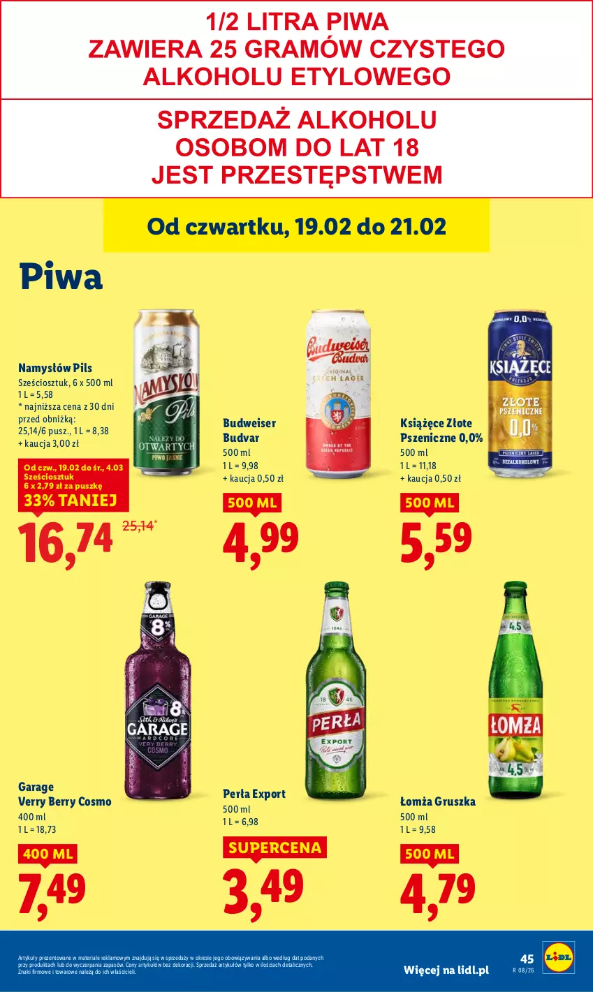Gazetka promocyjna Lidl - GAZETKA - ważna 19.02 do 21.02.2026 - strona 45 - produkty: Książęce, Namysłów, Perła, Piwa, Por, Ser