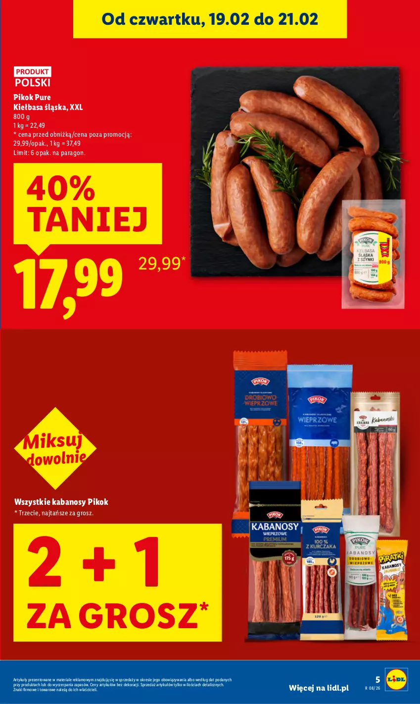Gazetka promocyjna Lidl - GAZETKA - ważna 19.02 do 21.02.2026 - strona 5 - produkty: Kabanos, Kiełbasa, Kiełbasa śląska, PIKOK, Pur