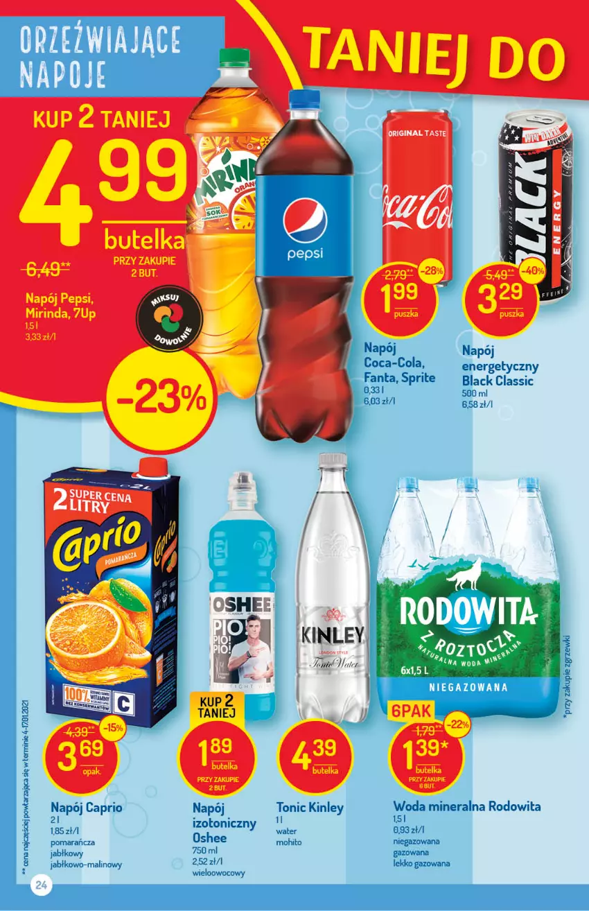 Gazetka promocyjna Delikatesy Centrum - Gazetka Delikatesy Centrum - ważna 11.03 do 17.03.2021 - strona 24 - produkty: 7up, Coca-Cola, Fa, Fanta, Gin, Lack, Mirinda, Napój, Pepsi, Sprite, Woda, Woda mineralna