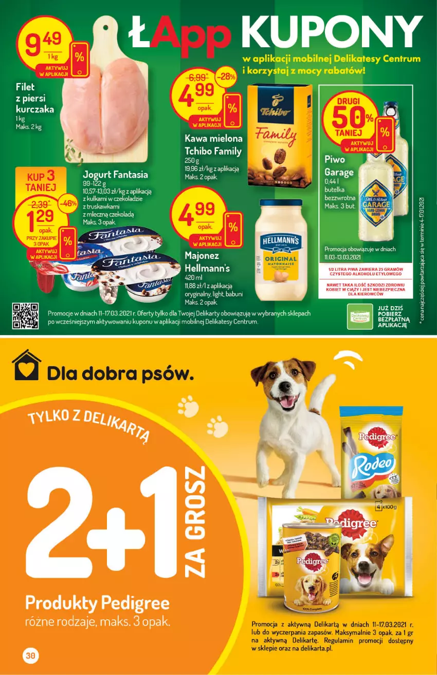 Gazetka promocyjna Delikatesy Centrum - Gazetka Delikatesy Centrum - ważna 11.03 do 17.03.2021 - strona 30 - produkty: Babuni, Czekolada, Fa, Fanta, Gin, Gra, Jogurt, Kawa, Kawa mielona, Kurczak, Majonez, Mobil, Pedigree, Piec, Piwa, Rum