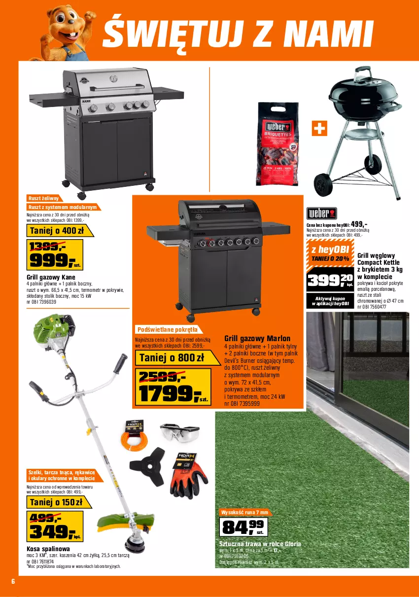 Gazetka promocyjna Obi - Gazetka OBI - ważna 17.06 do 07.07.2026 - strona 6 - produkty: Grill, Grill gazowy, Koc, Kosz, Okulary ochronne, Pokrywa, Por, Rękawice, Sok, Stolik, Tarcza tnąca, Termometr