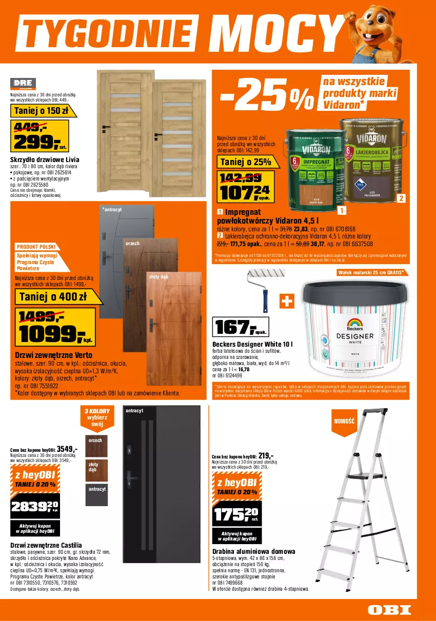 Gazetka promocyjna Obi - Gazetka OBI - ważna 17.06 do 07.07.2026 - strona 9 - produkty: Beckers, Drabina, Drzwi, Drzwi zewnętrzne, Fa, Farba lateksowa, Gra, Lakier, LANA, Por, Skrzydło drzwiowe, Sok, Top, Wałek, Wałek malarski