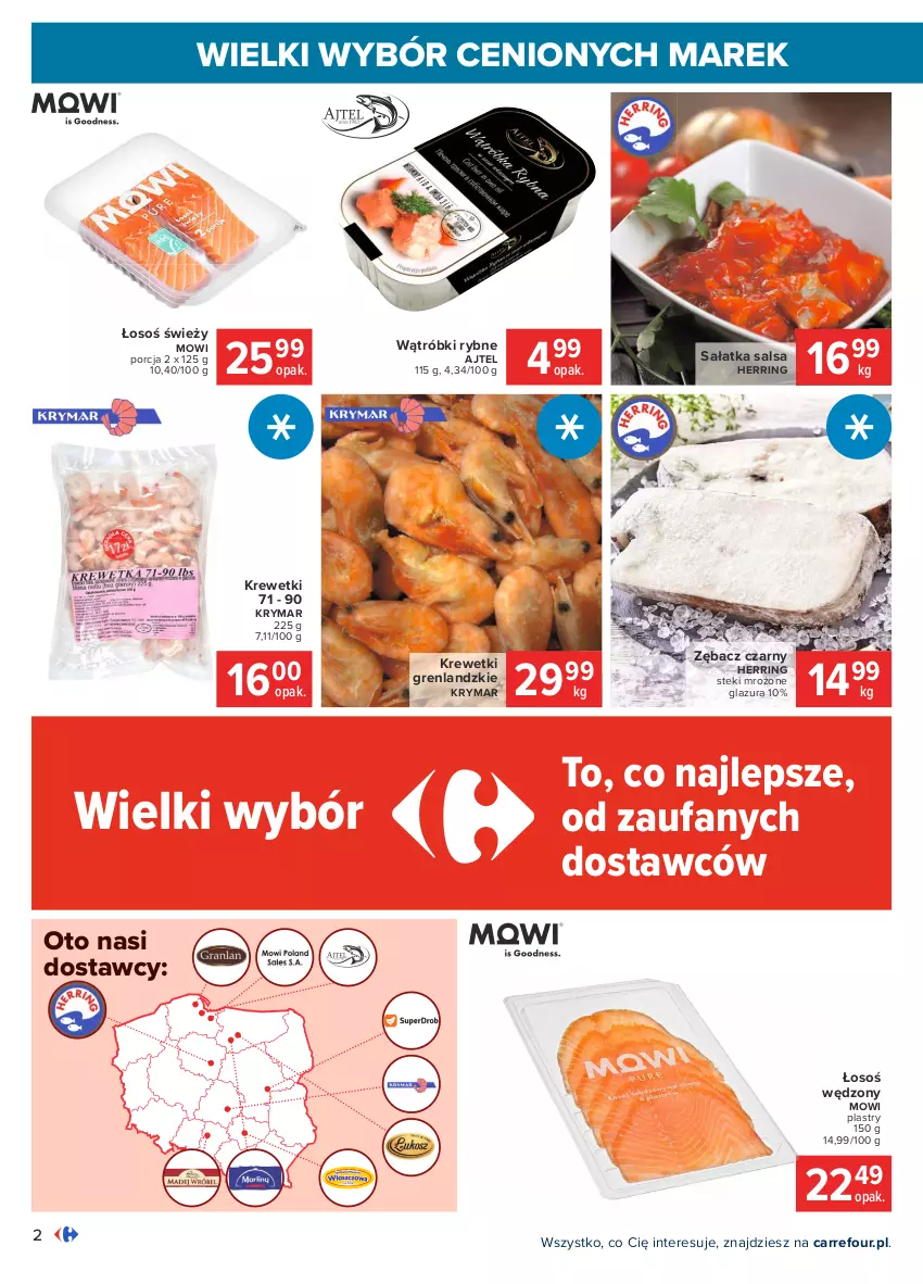 Gazetka promocyjna Carrefour - Gazetka Wielki wybór cenionych marek - ważna 03.05 do 15.05.2021 - strona 2 - produkty: Fa, Glazura, Krewetki, Lazur, O nas, Por, Sałat, Sałatka, Salsa, Stek