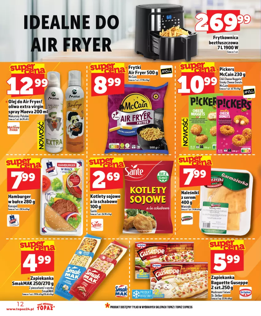 Gazetka promocyjna Topaz - Gazetka - ważna 25.02 do 04.03.2026 - strona 12 - produkty: Burger, Donut, Gin, Hamburger, Kotlet, Makaron, McCain, Naleśniki, Olej, Oliwa, Piec, Pieczarka, Salami, Sante, Ser, Top, Zapiekanka