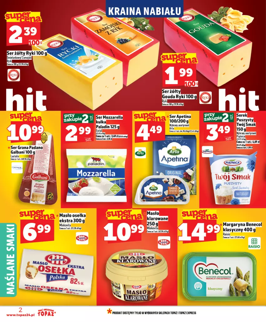 Gazetka promocyjna Topaz - Gazetka - ważna 25.02 do 04.03.2026 - strona 2 - produkty: Benecol, Fa, Galbani, Gra, Margaryna, Masło, Masło klarowane, Mleko, Mlekovita, Ser, Serek, Top
