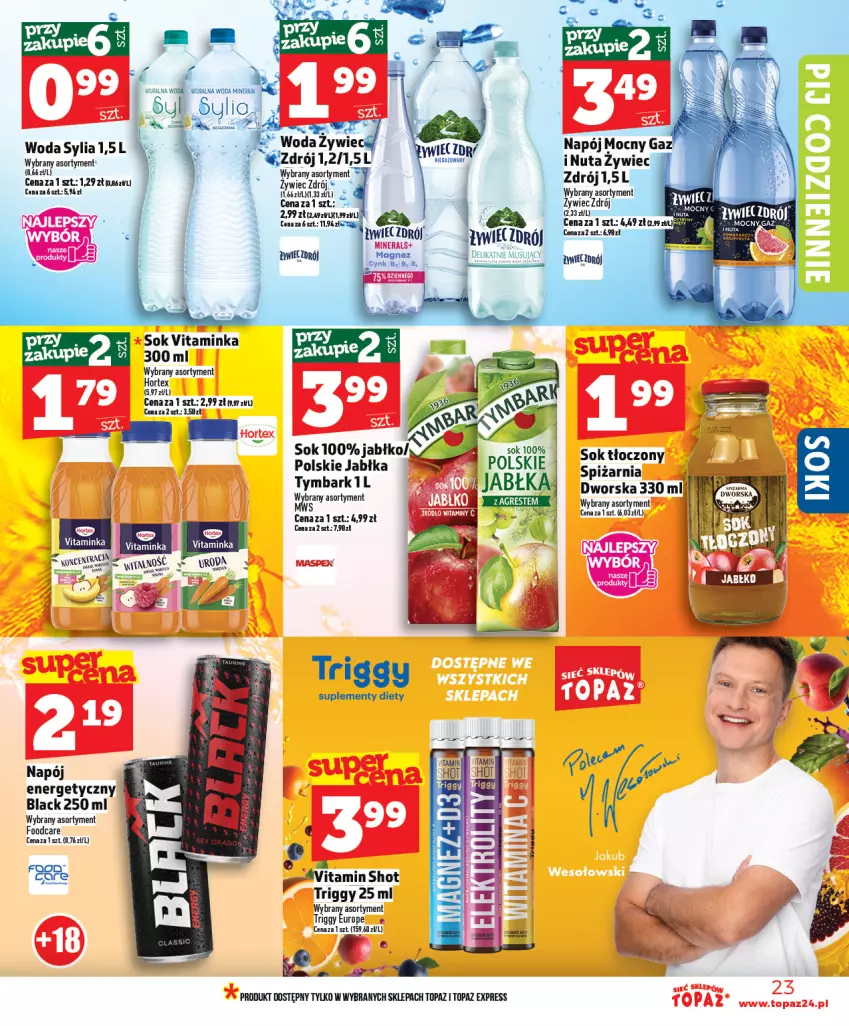 Gazetka promocyjna Topaz - Gazetka - ważna 25.02 do 04.03.2026 - strona 23 - produkty: Cynk, Hortex, Inka, Jabłka, Lack, Magnez, Napój, Napój energetyczny, Sok, Top, Tymbark, Woda