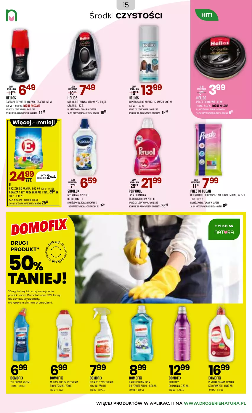 Gazetka promocyjna Drogerie Natura - Gazetka Drogerie Natura - ważna 29.12.2025 do 19.01.2026 - strona 15 - produkty: Chusteczki, Chusteczki do czyszczenia, Helio, Mars, Mleczko, Mydło, Perfum, Perwoll, Płyn do prania, Presto, Proszek do prania, Sidolux