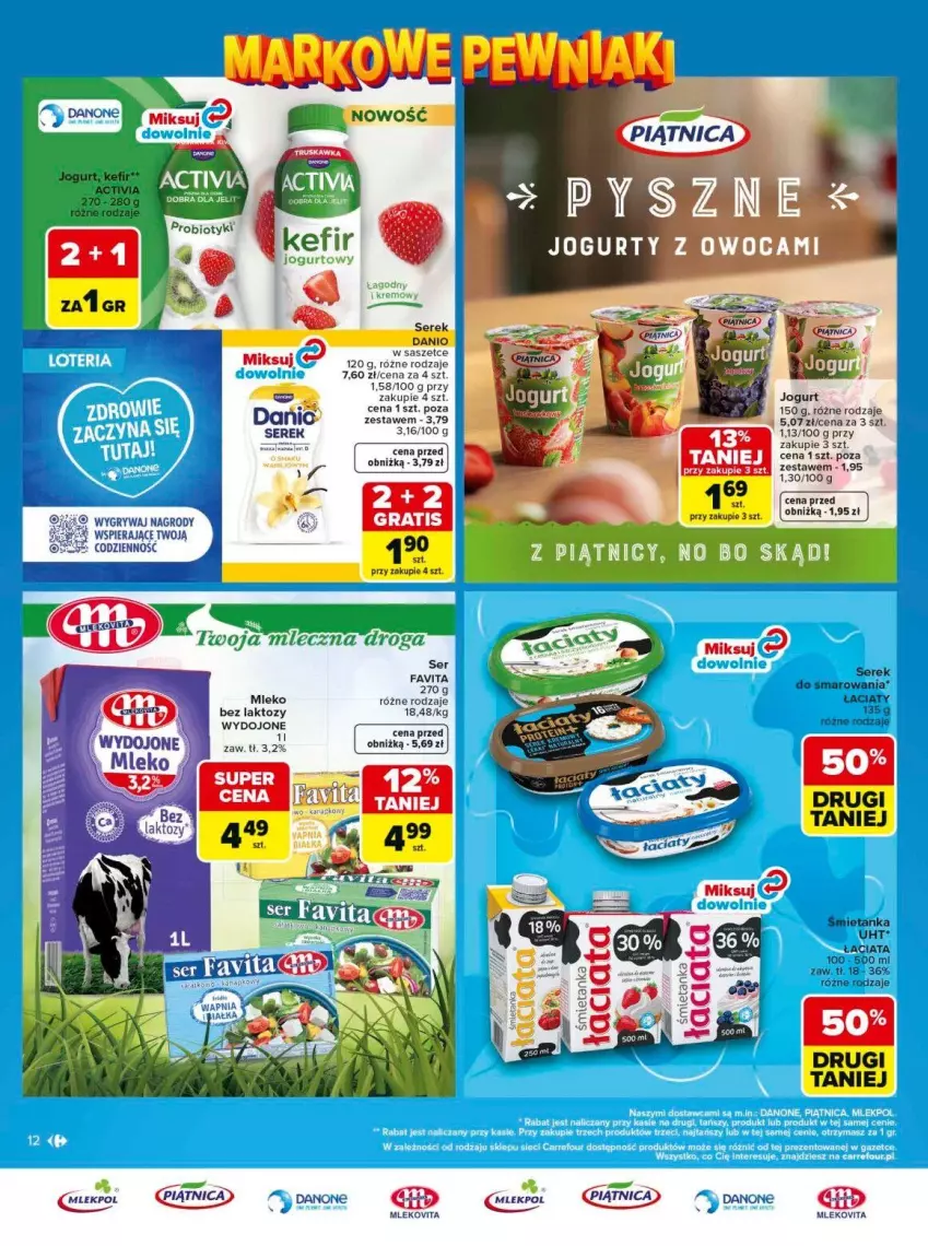 Gazetka promocyjna Carrefour - Gazetka Carrefour, Market Łap markowe pewniaki! - ważna 11.05 do 23.05.2026 - strona 12 - produkty: Activia, Danone, Fa, Favita, Gry, Jogurt, Mleko, Mlekovita, Piątnica, Ser, Serek