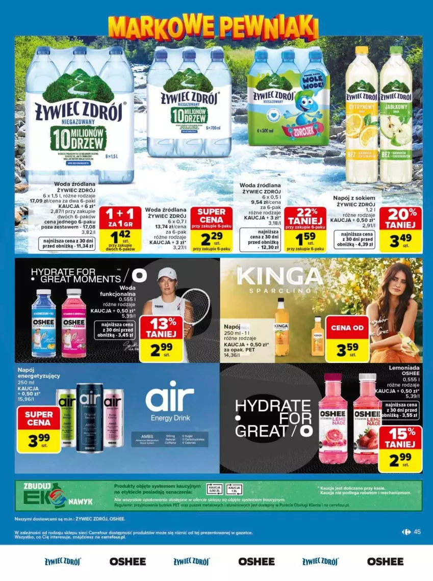 Gazetka promocyjna Carrefour - Gazetka Carrefour, Market Łap markowe pewniaki! - ważna 11.05 do 23.05.2026 - strona 45 - produkty: LANA, Lemoniada, Napój, Oshee, Sok, Woda