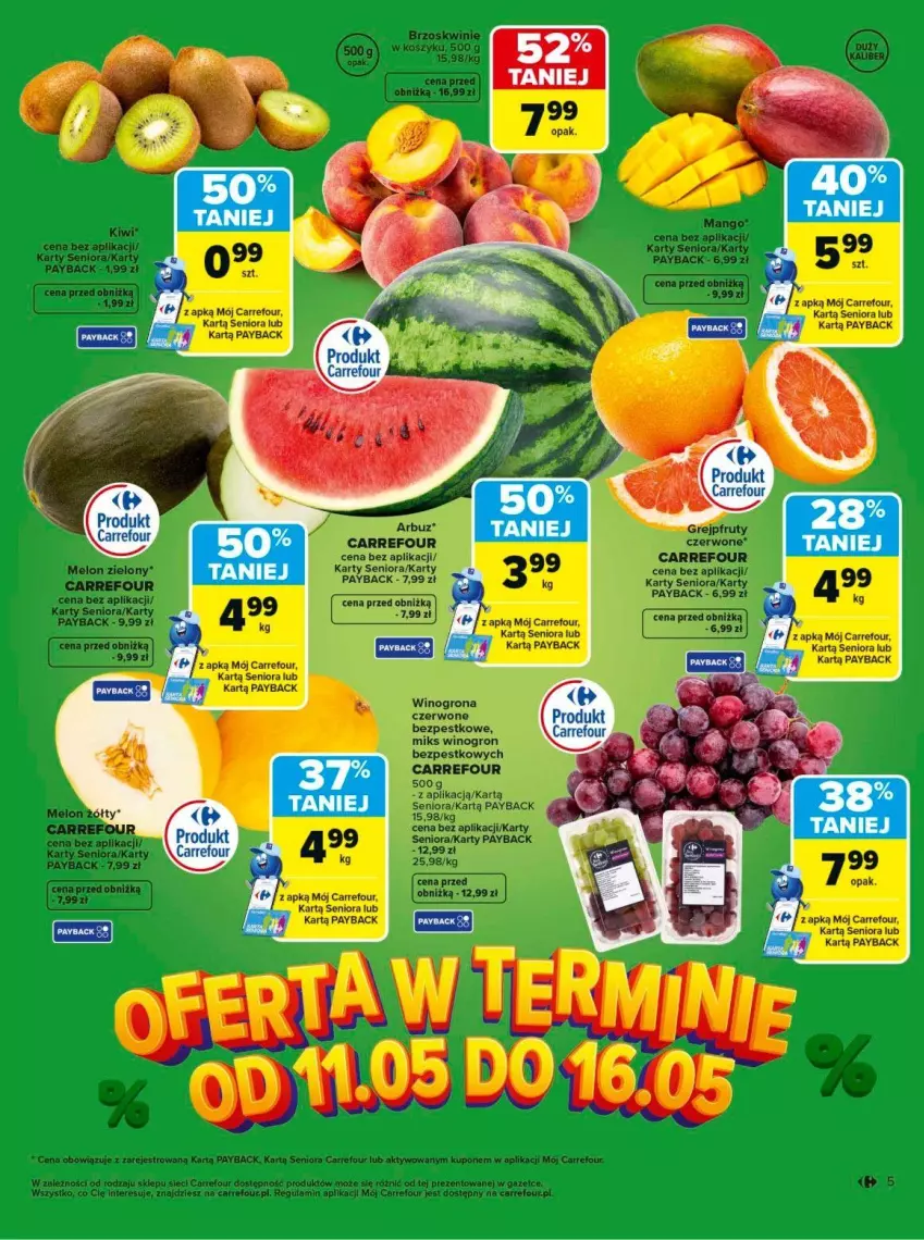 Gazetka promocyjna Carrefour - Gazetka Carrefour, Market Łap markowe pewniaki! - ważna 11.05 do 23.05.2026 - strona 5 - produkty: Brzoskwinie, Kiwi, Kosz, Mango, Melon