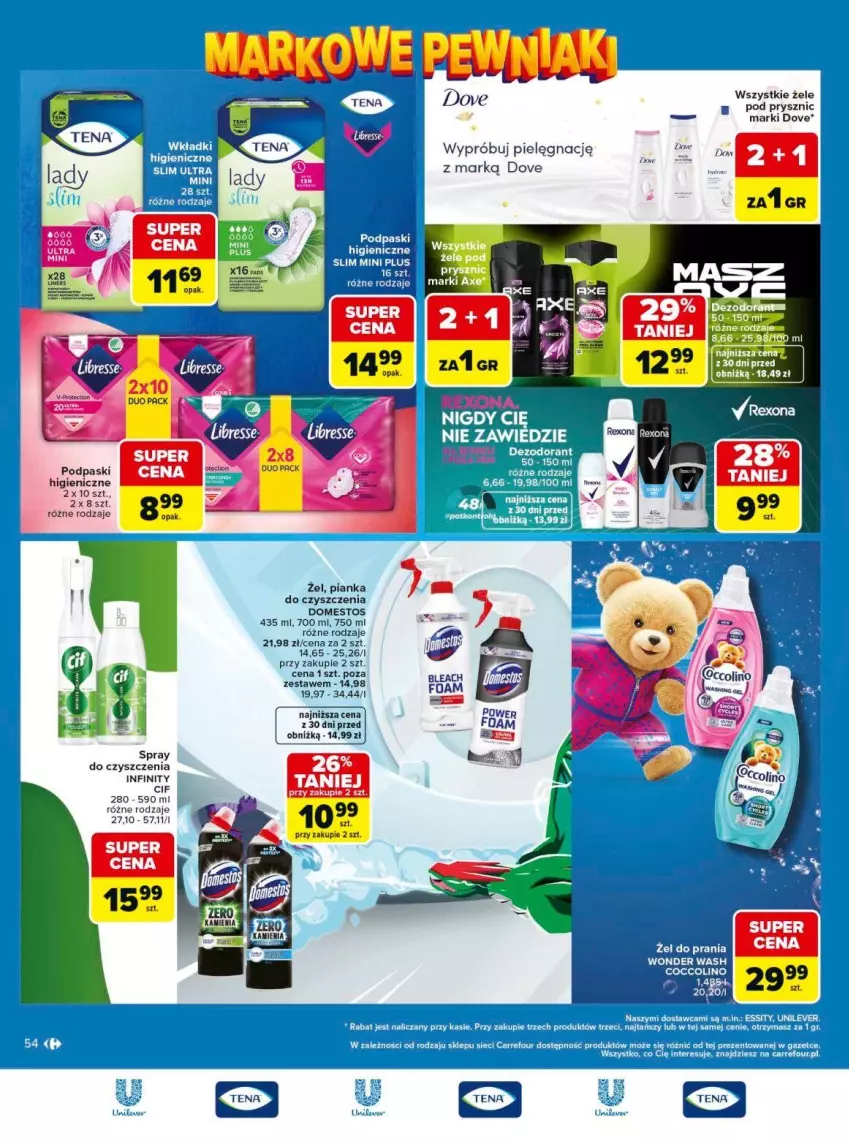 Gazetka promocyjna Carrefour - Gazetka Carrefour, Market Łap markowe pewniaki! - ważna 11.05 do 23.05.2026 - strona 54 - produkty: Cif, Domestos, Dove, Fa, Pianka do czyszczenia, Podpaski, Spray do czyszczenia
