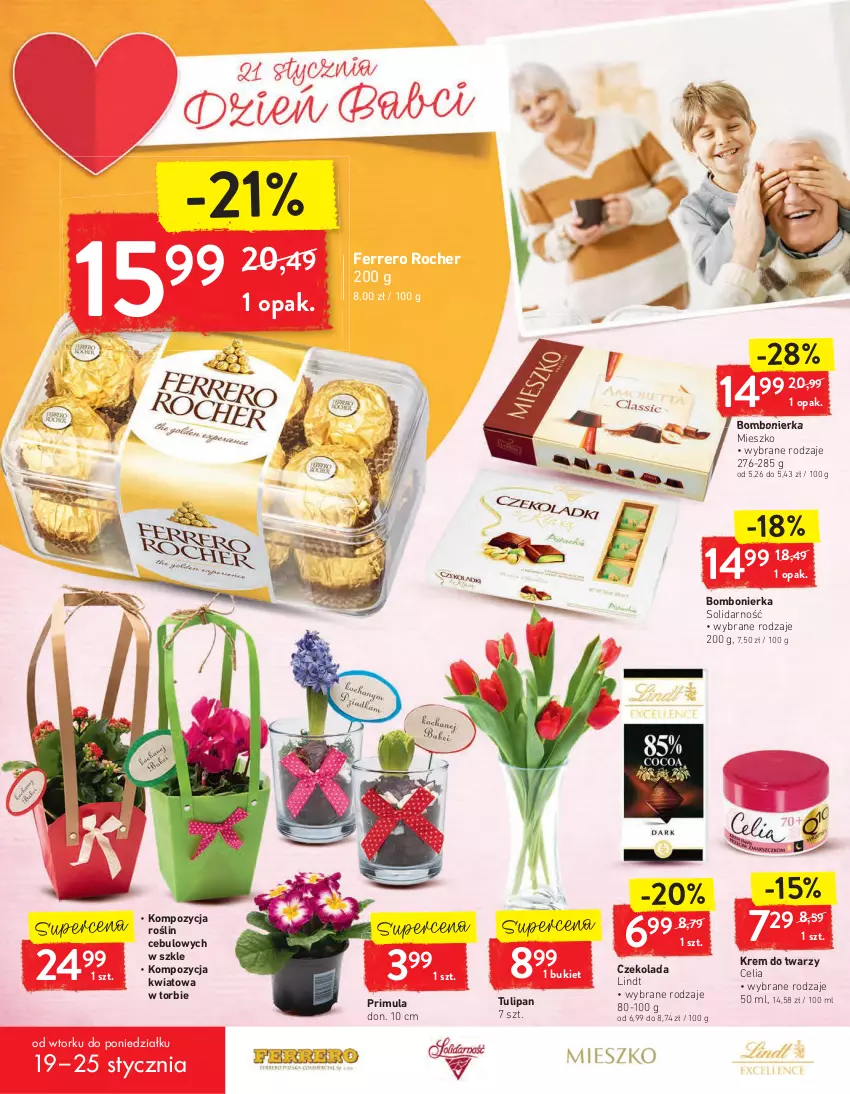 Gazetka promocyjna Intermarche - Dzień babci i dziadka - ważna 19.01 do 25.01.2021 - strona 6 - produkty: Bukiet, Czekolada, Ferrero, Ferrero Rocher, Krem do twarzy, Lindt, Primula, Tulipan