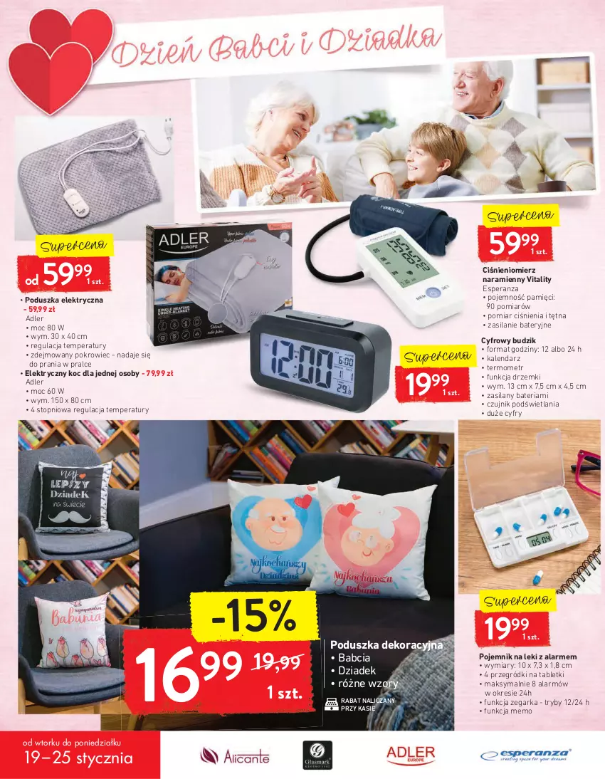 Gazetka promocyjna Intermarche - Dzień babci i dziadka - ważna 19.01 do 25.01.2021 - strona 8 - produkty: Bateria, Budzik, Ciśnieniomierz, Elektryczny koc, Kalendarz, Koc, Poduszka, Poduszka dekoracyjna, Poduszka elektryczna, Pojemnik, Pojemnik na leki, Pokrowiec, Silan, Tablet, Termometr, Top, Zegar