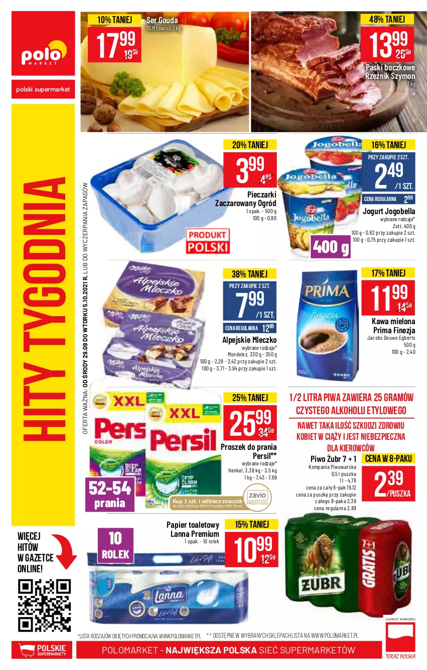 Gazetka promocyjna PoloMarket - Gazetka pomocyjna - ważna 29.09 do 05.10.2021 - strona 62 - produkty: Bell, Bella, Gouda, Jacobs, Jogobella, Jogurt, Kawa, Kawa mielona, Mleczko, Ogród, Papier, Papier toaletowy, Persil, Piec, Piwo, Prima, Proszek do prania, Ser, Zott