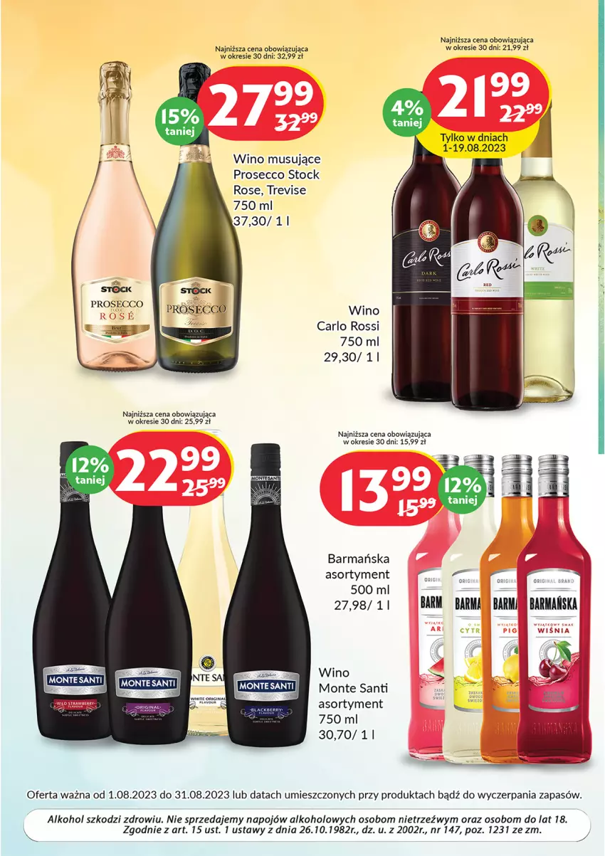 Gazetka promocyjna Prim Market - ważna 01.08 do 31.08.2023 - strona 6 - produkty: Carlo Rossi, Monte, Monte Santi, Mus, Prosecco, Stock, Wino, Wino musujące