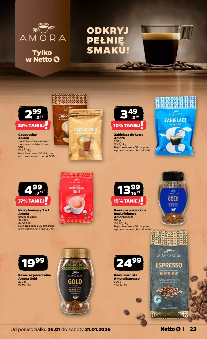 Gazetka promocyjna Netto - Od Poniedziałku - ważna 26.01 do 31.01.2026 - strona 23 - produkty: Cappuccino, Kawa, Kawa rozpuszczalna, Kawa ziarnista, Napój