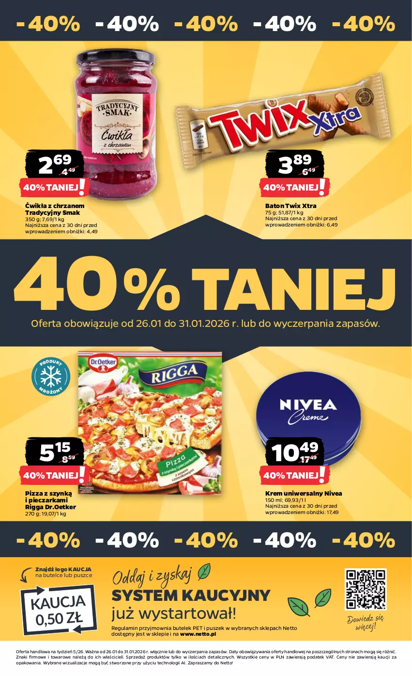Gazetka promocyjna Netto - Od Poniedziałku - ważna 26.01 do 31.01.2026 - strona 29 - produkty: Baton, Chrzan, Krem uniwersalny, Nivea, Piec, Pieczarka, Pizza, Twix