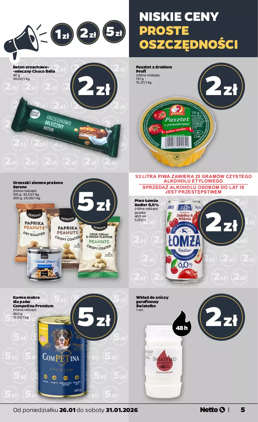 Gazetka promocyjna Netto - Od Poniedziałku - ważna 26.01 do 31.01.2026 - strona 5 - produkty: Baton, Bell, Bella, Gra, Orzeszki, Orzeszki ziemne, Pasztet, Piwa, Piwo, Radler, Ser, Znicz