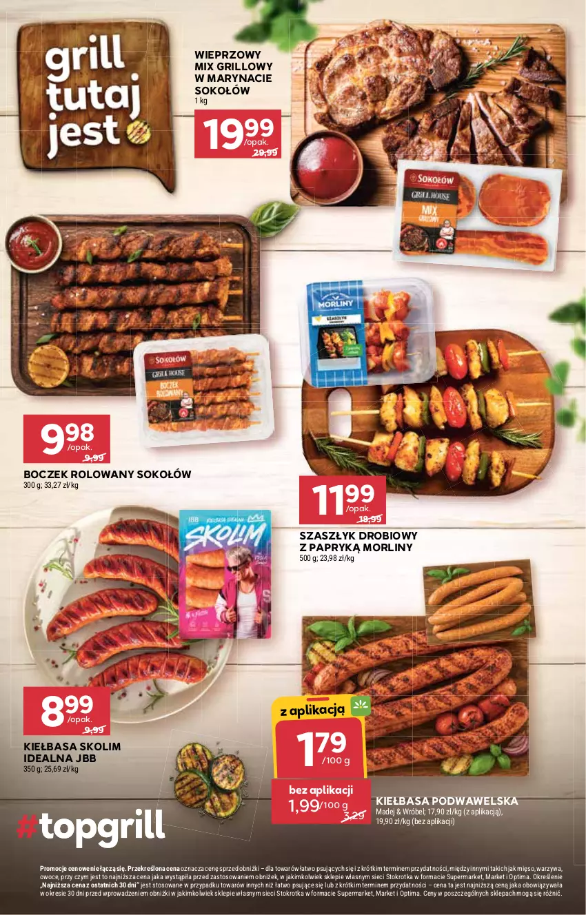 Gazetka promocyjna Stokrotka - Supermarket - ważna 16.07 do 22.07.2026 - strona 18 - produkty: Boczek, Grill, Kiełbasa, Kiełbasa podwawelska, Mięso, Morliny, Optima, Owoce, Sok, Sokołów, Warzywa, Wawel