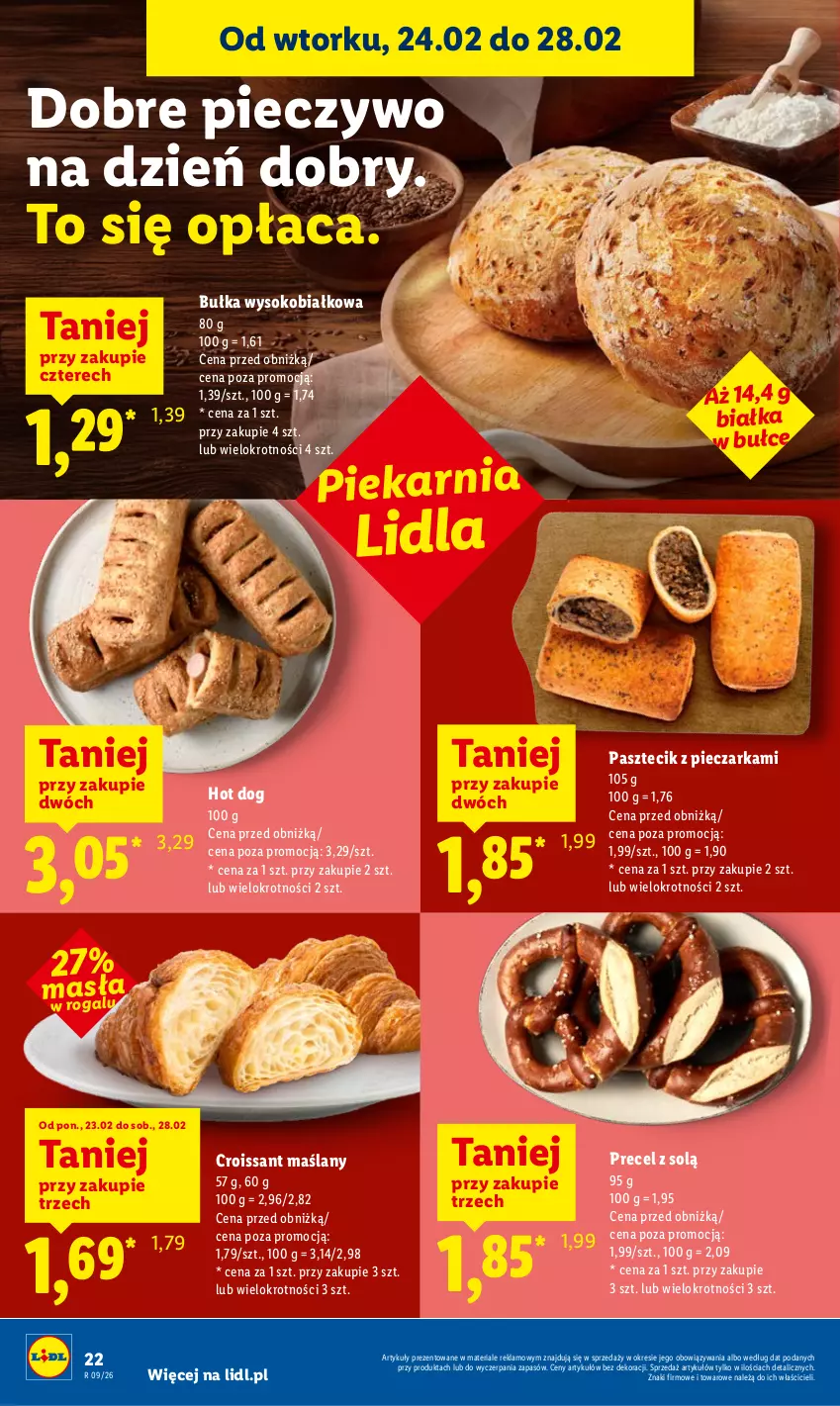 Gazetka promocyjna Lidl - Oferta ważna od 26.02 do 28.02 - ważna 26.02 do 28.02.2026 - strona 22 - produkty: Bułka, Croissant, Hot dog, Pasztecik z pieczarkami, Piec, Pieczarka, Pieczywo, Rogal, Sok