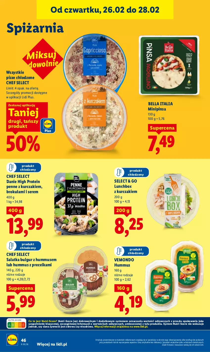 Gazetka promocyjna Lidl - Oferta ważna od 26.02 do 28.02 - ważna 26.02 do 28.02.2026 - strona 46 - produkty: Bell, Bella, Bulgur, Hummus, Kurczak, LG, Mus, Penne, Sałat, Sałatka, Ser