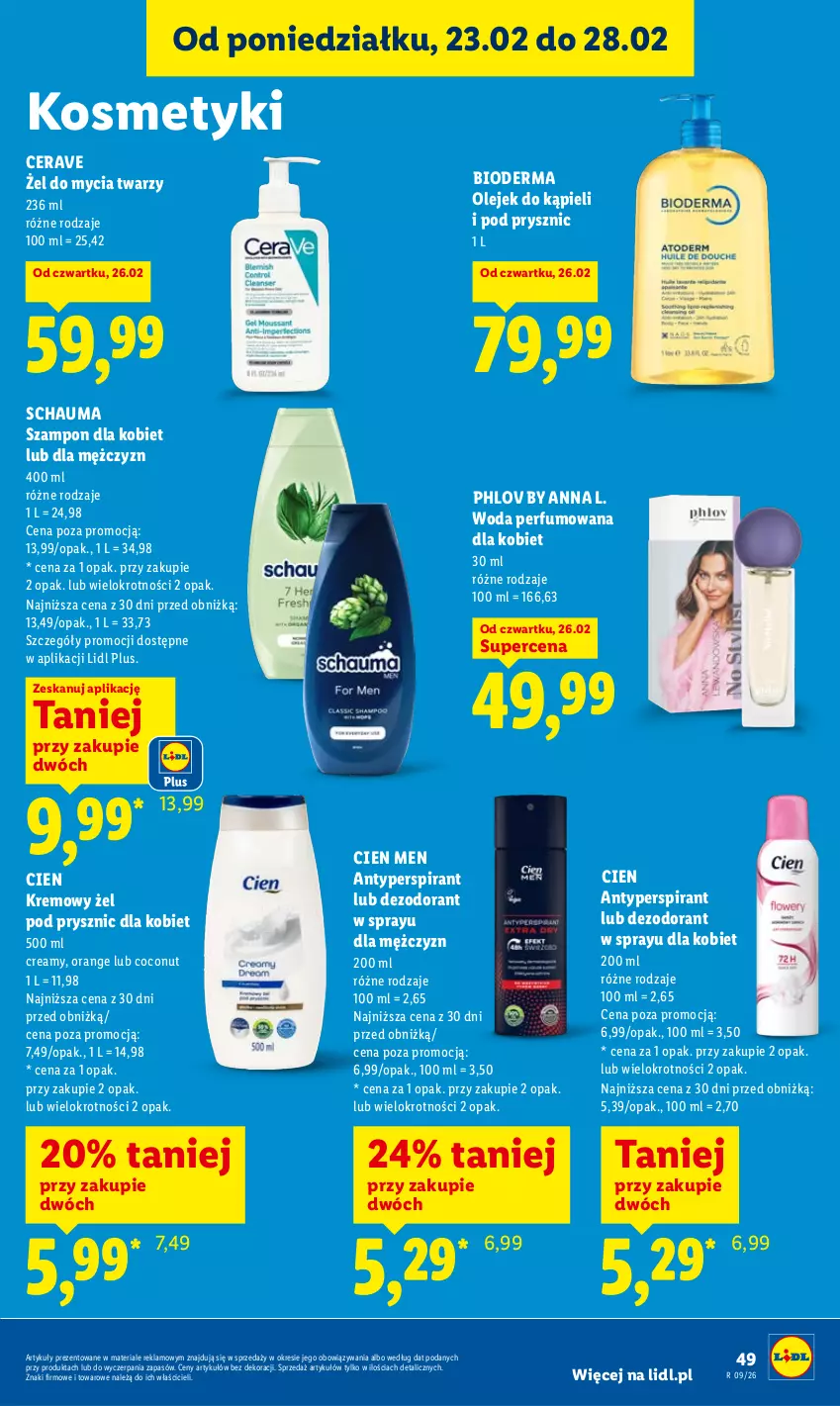 Gazetka promocyjna Lidl - Oferta ważna od 26.02 do 28.02 - ważna 26.02 do 28.02.2026 - strona 49 - produkty: Antyperspirant, Bioderma, CeraVe, Dezodorant, Olej, Perfum, Schauma, Szampon, Woda, Woda perfumowana