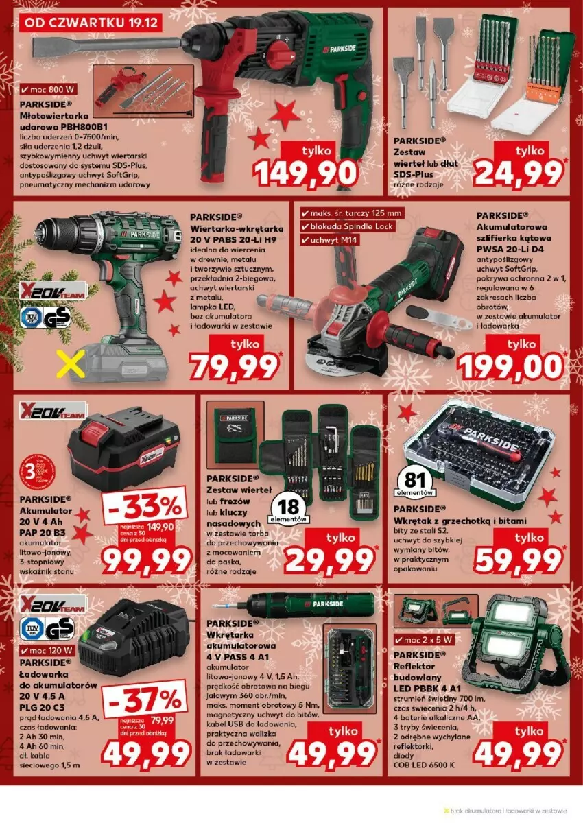 Gazetka promocyjna Kaufland - ważna 19.12 do 24.12.2024 - strona 34 - produkty: Akumulator, Baterie alkaliczne, Kabel USB, LG, Młot, Młotowiertarka, Orka, PAESE, Parkside, Pokrywa, Reflektor, Rum, Szlifierka, Szlifierka kątowa, Tarka, Top, Torba, Walizka, Warka, Wiertarka, Wiertarka udarowa, Wkręt, Wkrętarka, Zestaw wierteł