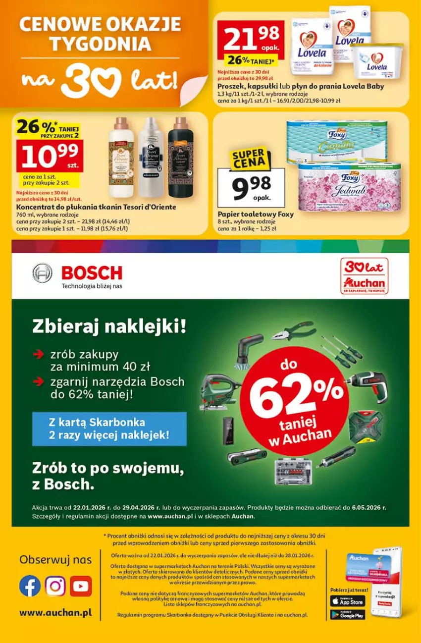 Gazetka promocyjna Auchan - 30 Lat Supermarket - ważna 22.01 do 28.01.2026 - strona 8 - produkty: Bosch, Foxy, Gra, Klej, Lovela, Papier, Papier toaletowy, Płyn do prania, Ser