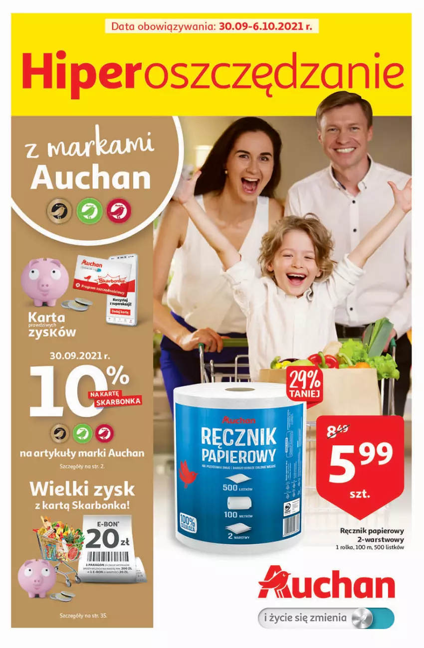 Gazetka promocyjna Auchan - Hiperoszczędzanie z markami Auchan Hipermarkety - ważna 30.09 do 06.10.2021 - strona 1 - produkty: Papier, Ręcznik