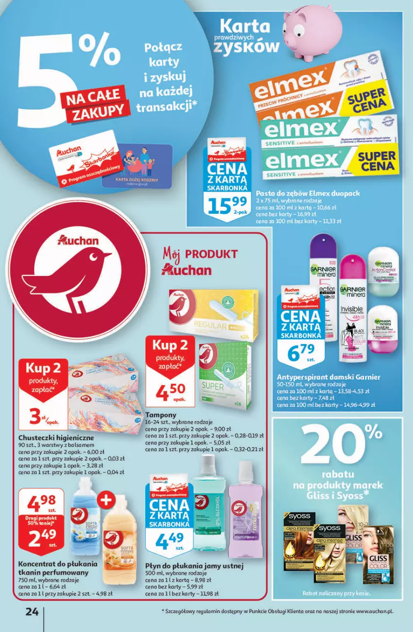 Gazetka promocyjna Auchan - Hiperoszczędzanie z markami Auchan Hipermarkety - ważna 30.09 do 06.10.2021 - strona 24 - produkty: Chusteczki, Perfum, Płyn do płukania, Płyn do płukania jamy ustnej