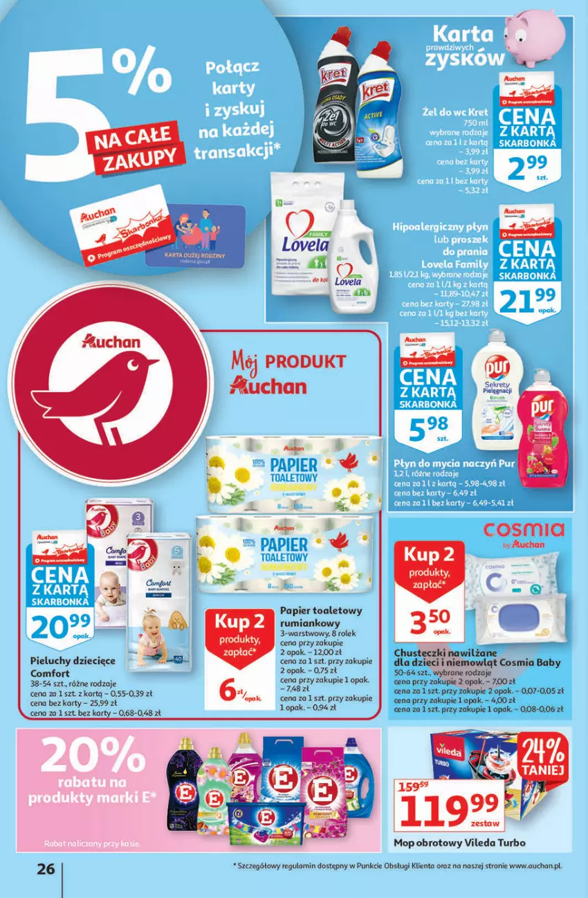 Gazetka promocyjna Auchan - Hiperoszczędzanie z markami Auchan Hipermarkety - ważna 30.09 do 06.10.2021 - strona 26 - produkty: Chusteczki, Dzieci, Kret, Mop, Papier, Papier toaletowy, Pieluchy, Rum, Vileda