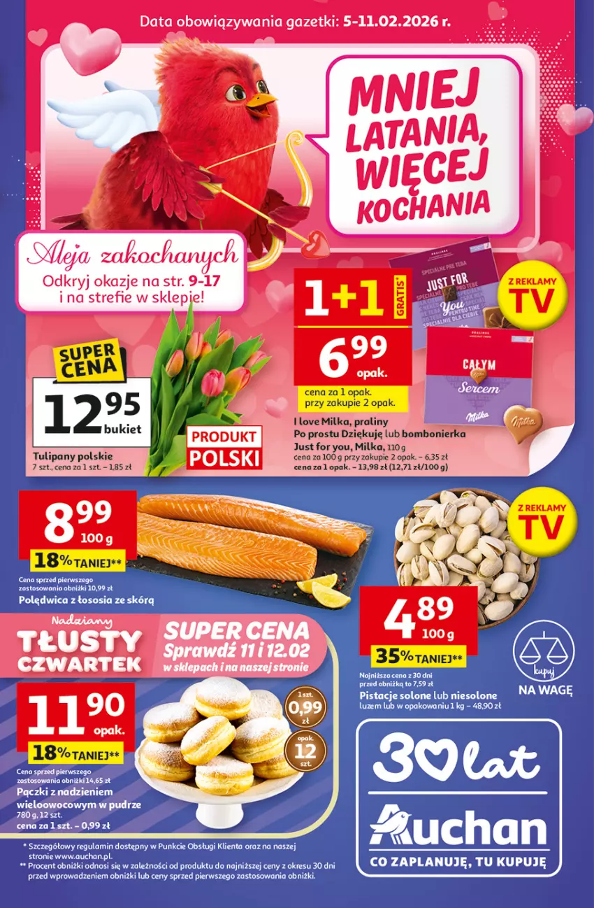 Gazetka promocyjna Auchan - 30 Lat Hipermarket - ważna 05.02 do 11.02.2026 - strona 1 - produkty: Bryza, Pistacje, Por, Sos, Tulipan