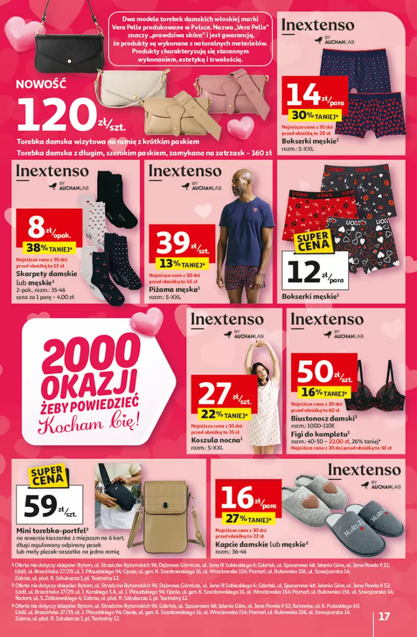 Gazetka promocyjna Auchan - 30 Lat Hipermarket - ważna 05.02 do 11.02.2026 - strona 17 - produkty: Biustonosz, Bokserki, Figi, Kapcie, Karp, Kosz, Koszula, Koszula nocna, Pasek, Piżama, Plecak, Por, Ser, Torebka