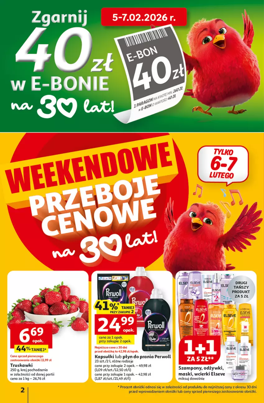 Gazetka promocyjna Auchan - 30 Lat Hipermarket - ważna 05.02 do 11.02.2026 - strona 2 - produkty: Elseve, Perwoll, Płyn do prania, Szampon, Truskawki