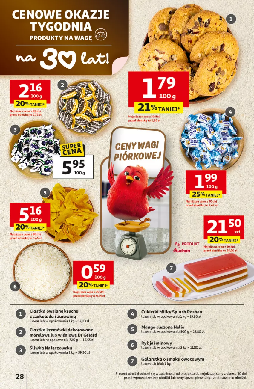 Gazetka promocyjna Auchan - 30 Lat Hipermarket - ważna 05.02 do 11.02.2026 - strona 28 - produkty: Ciastka, Ciastka owsiane, Cukier, Cukierki, Dr Gerard, Gala, Galaretka, Helio, Mango, Mango suszone, Ryż, Wagi