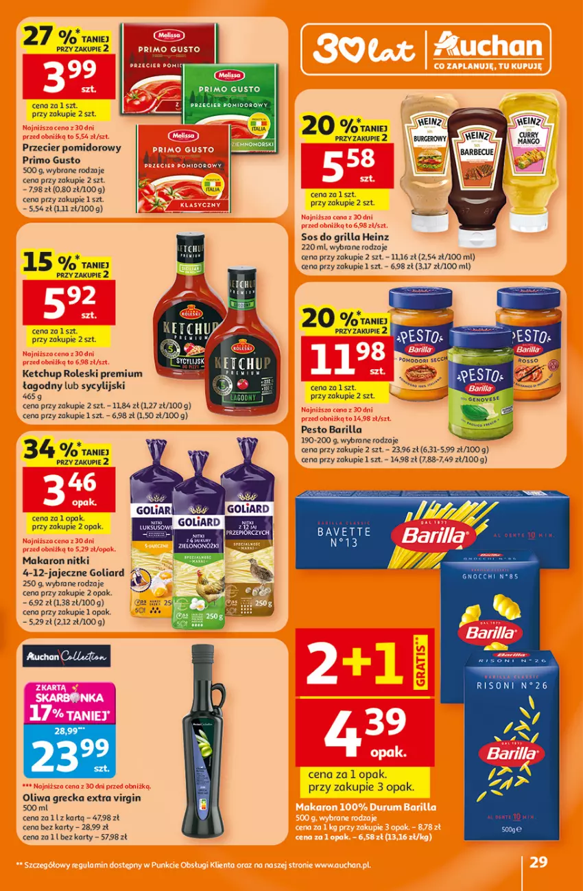Gazetka promocyjna Auchan - 30 Lat Hipermarket - ważna 05.02 do 11.02.2026 - strona 29 - produkty: Barilla, Gin, Grill, Heinz, Ketchup, Makaron, Oliwa, Pesto, Sos