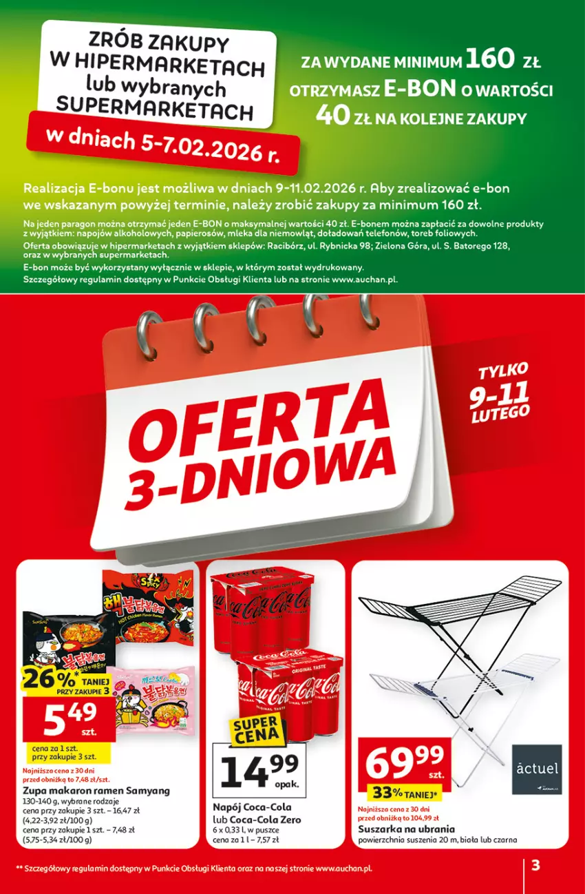 Gazetka promocyjna Auchan - 30 Lat Hipermarket - ważna 05.02 do 11.02.2026 - strona 3 - produkty: Coca-Cola, Makaron, Napój, Olej, Papier, Suszarka, Telefon, Ubrania, Zupa