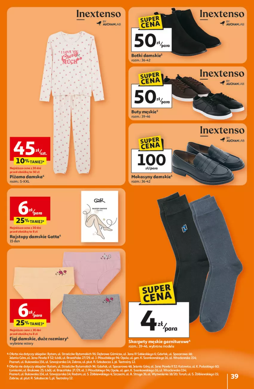Gazetka promocyjna Auchan - 30 Lat Hipermarket - ważna 05.02 do 11.02.2026 - strona 39 - produkty: Botki, Buty, Fa, Figi, Gatta, Mokasyny, Piżama, Rajstopy, Top
