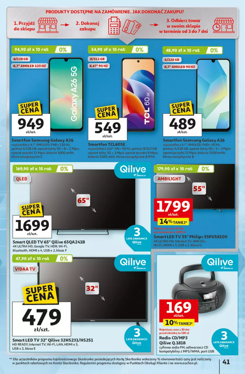 Gazetka promocyjna Auchan - 30 Lat Hipermarket - ważna 05.02 do 11.02.2026 - strona 41 - produkty: Amol, Bateria, Gala, Gra, HD ready, LED TV, Philips, Por, Samsung, Smartfon